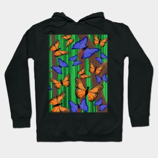 Blue and Orange Butterflies with Abstract Trees and Grass Hoodie